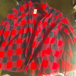 red flannel with embroidered shoulders